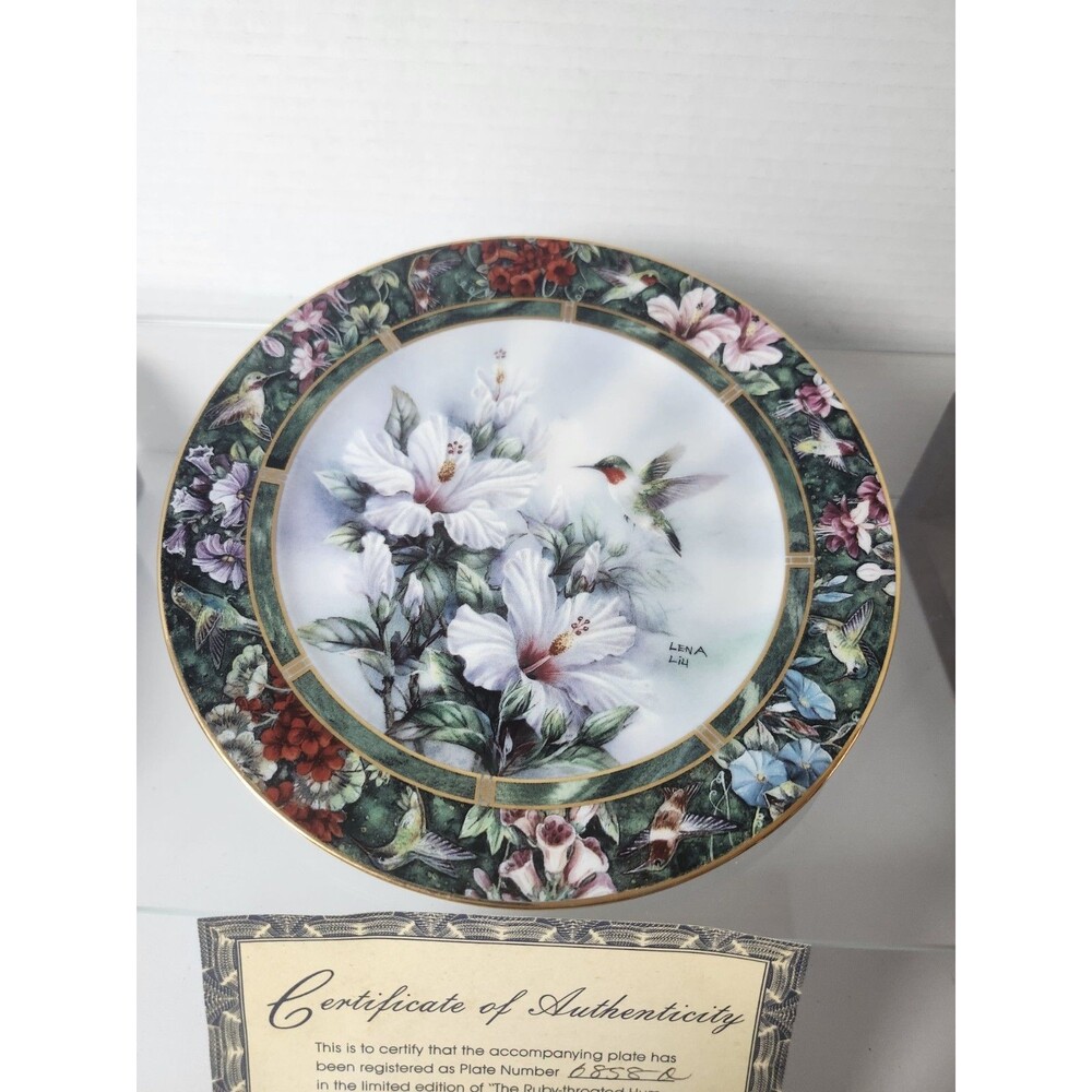 Lena Liu Ruby Throated Hummingbird Collector Plate Porcelain 1992 First Issue